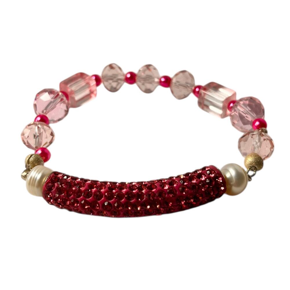 Pearl Womens Bracelet Pink Sparkly Rhinestones Nautical handmade